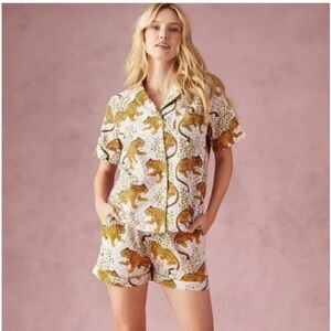 Printfresh Leopard Print Pajama Set - Cream and Gold